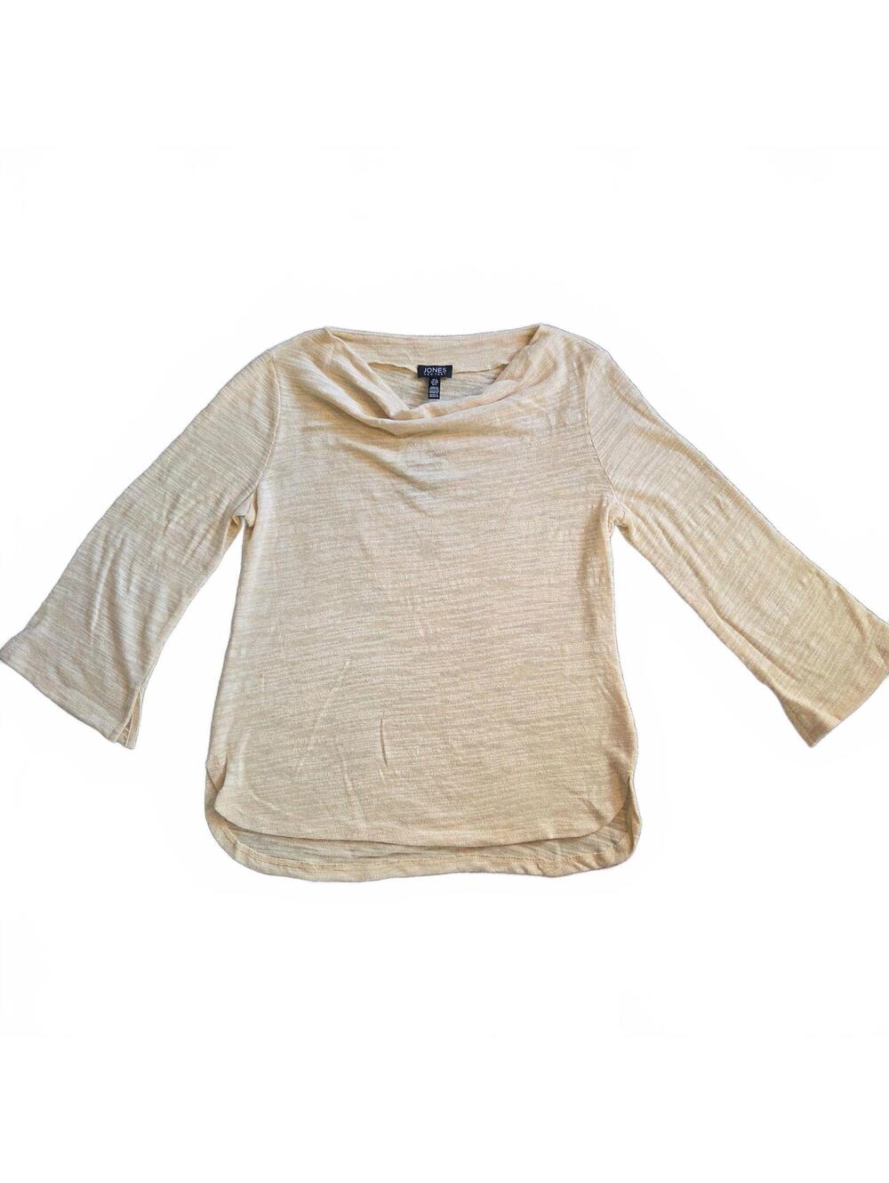 Jones New York Women's Tonal Slit Sleeve Top Size S Cream Beige
